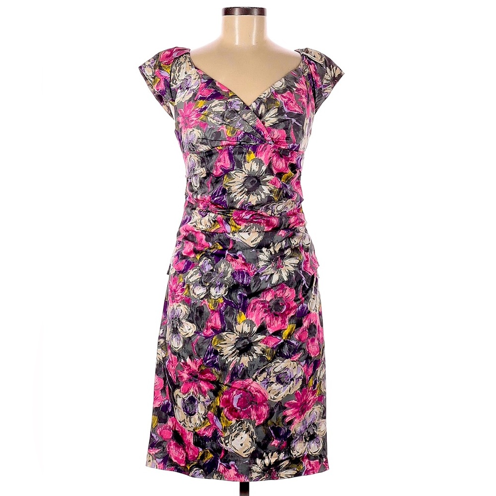 NWT Suzi Chin Ruched Floral Dress, Size 6